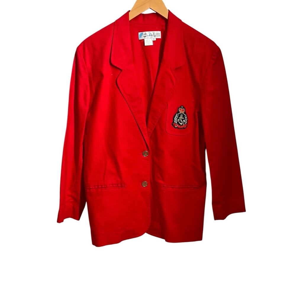 Vintage Chaus Red Cotton Two Button Blazer With Crest Cotton Blend Size Large